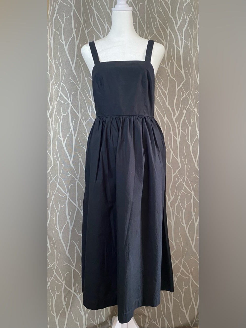 A New Day Black Dress Women's Midi A-Line XS Square Neck Sundress Smocked